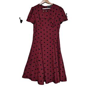 Hell Bunny Vixen Dress Woman XL Retro Red Polka Dot Midi A Line Pinup Rockabilly